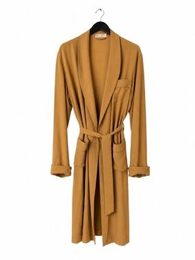 Gucci 1970s Vintage Men's 52 Long‎ Silk Robe Tonal Micro Logo Amber Tan Luxury
